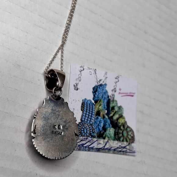 SUNWEST SILVER Pear Cut Kingman Turquoise Pendant Necklace - Picture 5 of 6